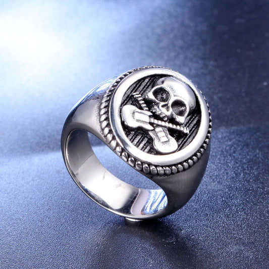 Titanium Steel Skull Guitar Ring guitarmetrics