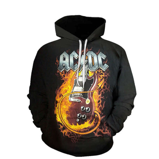 AC DC inspired design print hoodie guitarmetrics