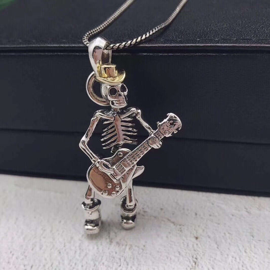 Sterling Silver Guitar Skull Pendant guitarmetrics
