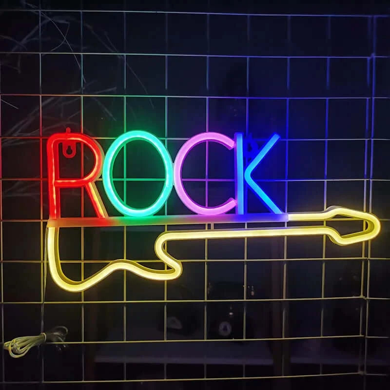 Guitar Rock and Roll Neon Sign Mixed colors guitarmetrics