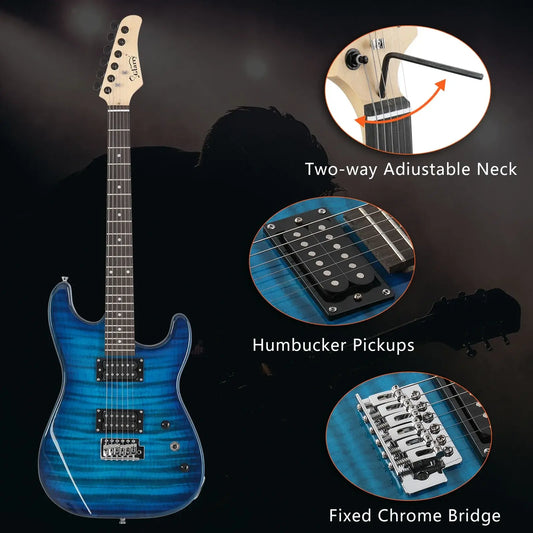 Glarry GST Blue Tiger Stripe Electric Guitar Kit guitarmetrics