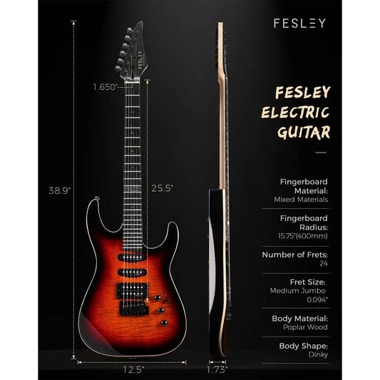 Fesley Electric Guitar Kit: 24 Frets Full-Size Solid Body with HSS Pickups guitarmetrics