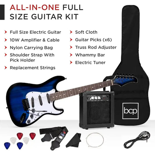 Custom Hollywood Blue 39" Full-Size Electric Guitar Starter Kit guitarmetrics