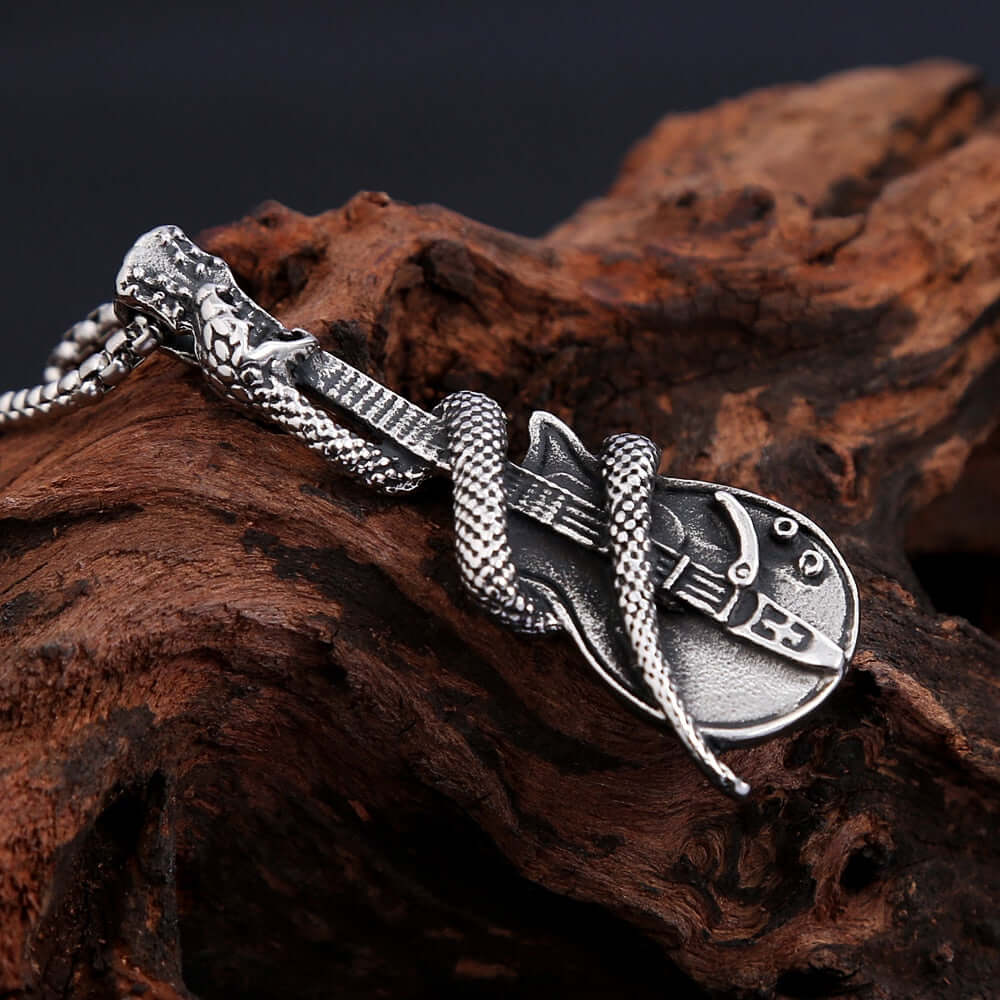 Punk Retro Guitar Snake Pendant Necklace guitarmetrics