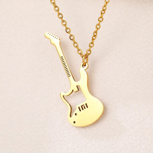 Classic Electric Guitar Pendant Gold Color guitarmetrics