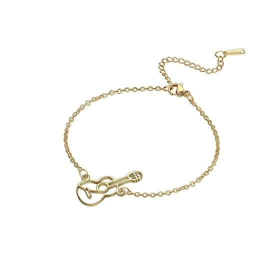 Cazador Guitar pendant Rope Bracelet Gold Color Adjustable guitarmetrics