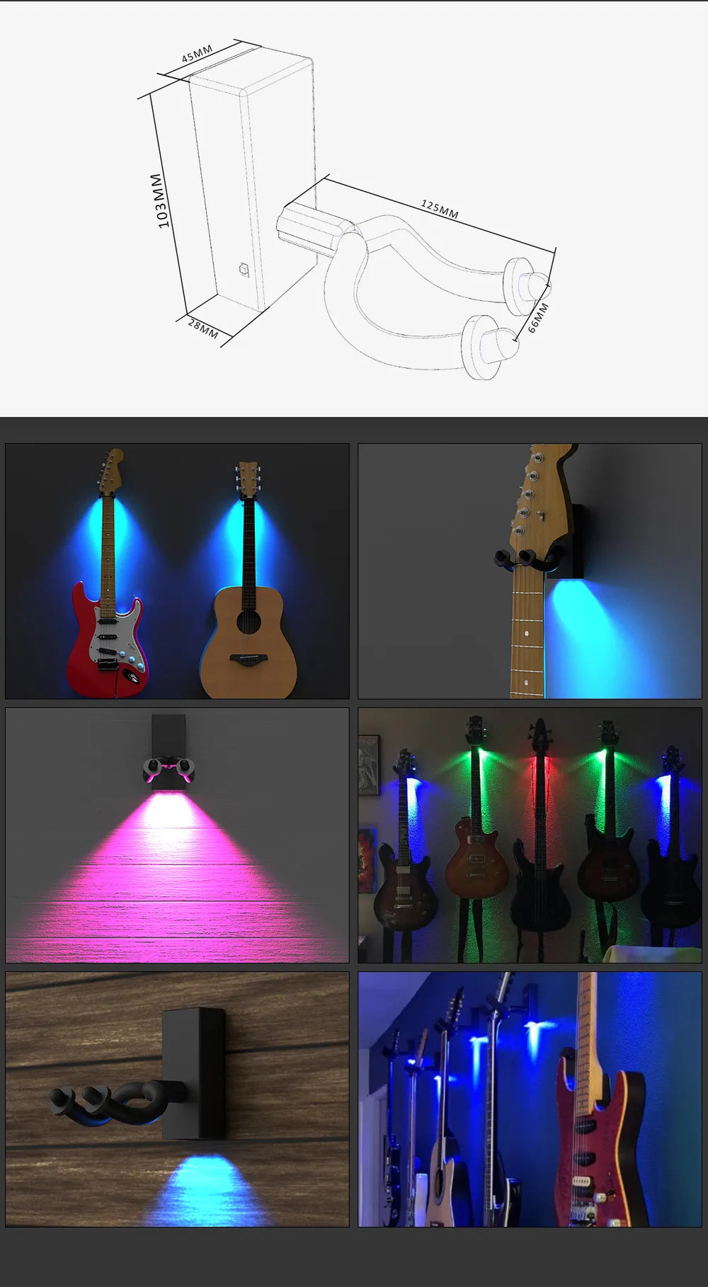 NAOMI Guitar Wall Mount with Led Light guitarmetrics
