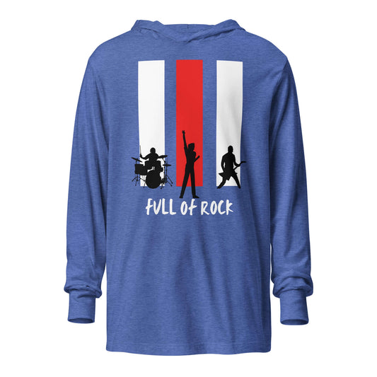 Full of Rock Hooded long-sleeve tee Heather True Royal guitarmetrics