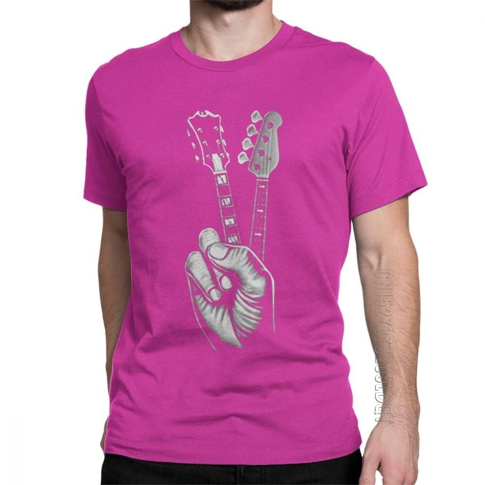 Hipster Bass and Electric guitar victory T Shirt Print Fuchsia guitarmetrics