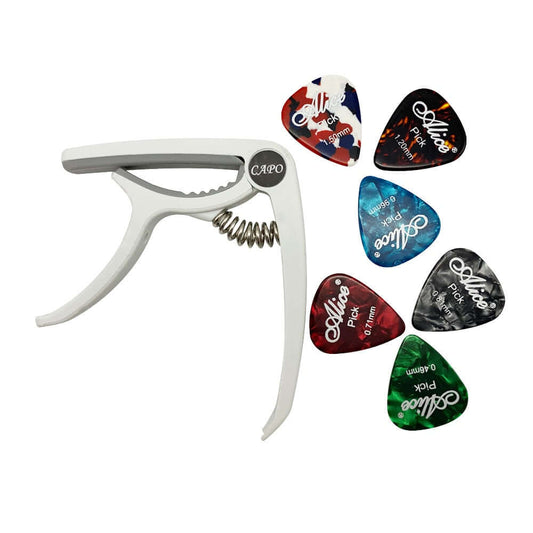 Guitar capo and guitar pick set White guitarmetrics