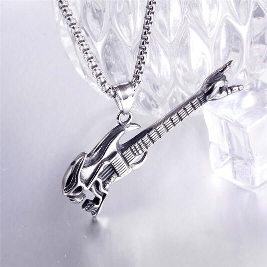 Domineering Skull Bass Guitar pendent necklace guitarmetrics