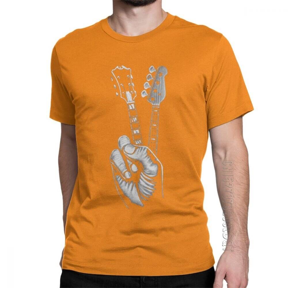 Hipster Bass and Electric guitar victory T Shirt Print Orange guitarmetrics