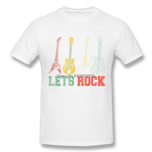 Lets Rock Rock N Roll Retro Guitar Tshirt White guitarmetrics