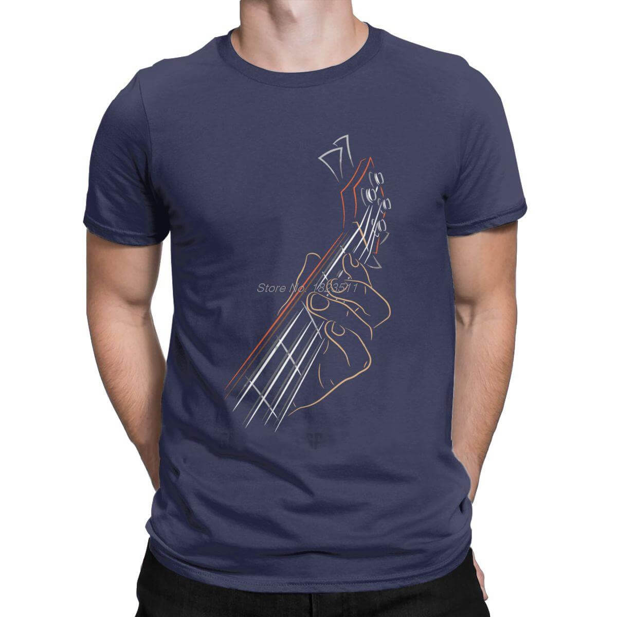 Humorous Active Bass Guitar Rock Music T-Shirt Navy Blue guitarmetrics