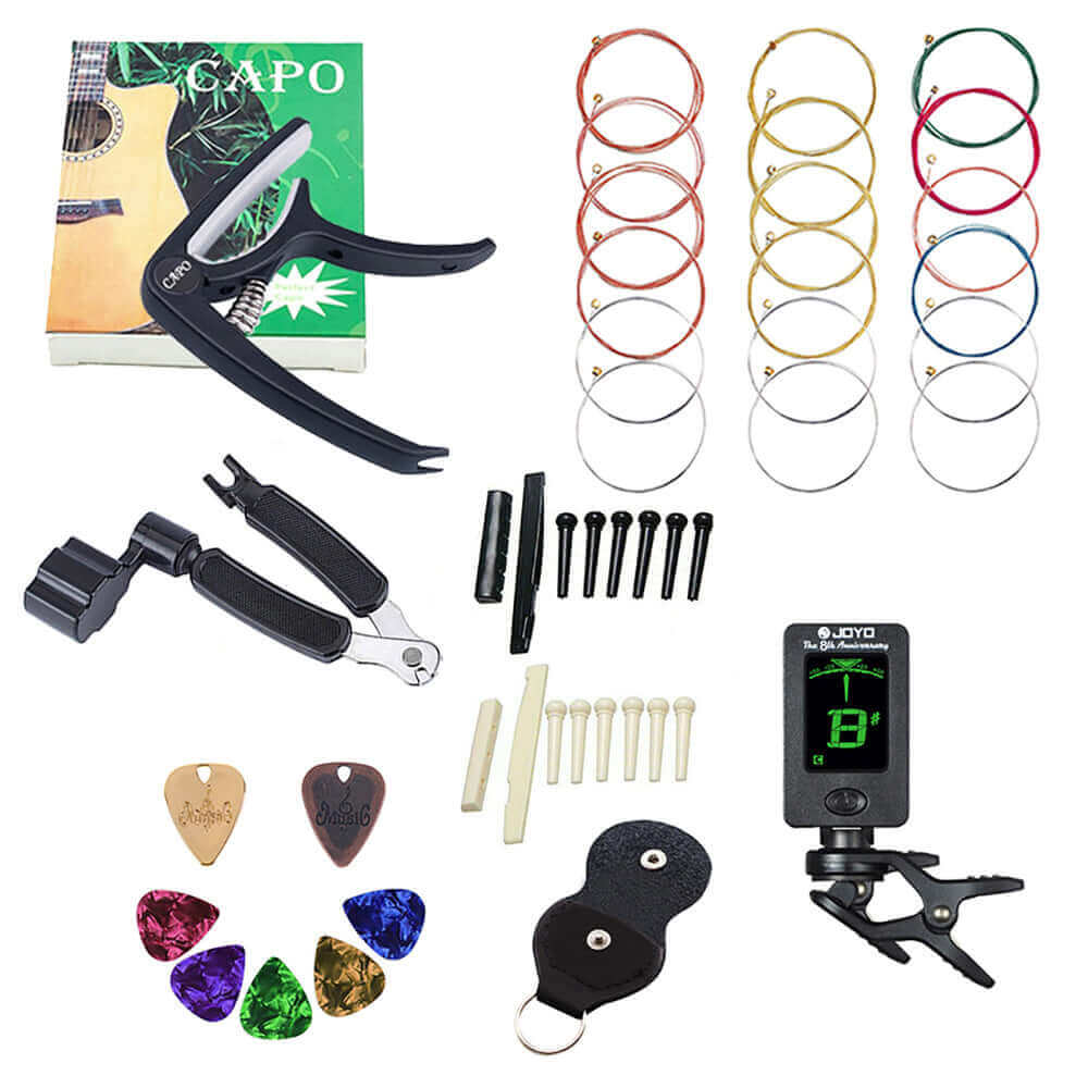 Guitar Beginner Tools pack (Guitar Capo, Tuner, picks, Strings and Cha