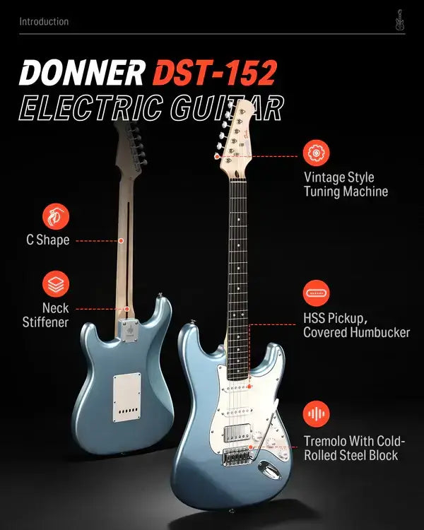 Donner DST-152 Electric Guitar Kit with HSS Coil Split Pickup and Amp - 39-inch ST Model guitarmetrics