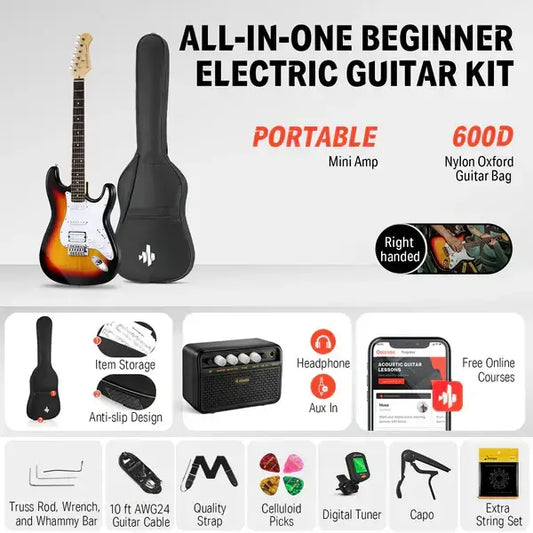 Donner DST-100 Full Size 39-Inch Electric Guitar Kit with Amplifier, Solid Body HSS Pickup Beginner Set guitarmetrics