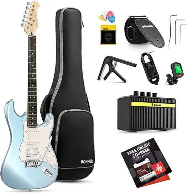 Donner DST-152 Electric Guitar Kit with HSS Coil Split Pickup and Amp - 39-inch ST Model Polar Blue guitarmetrics