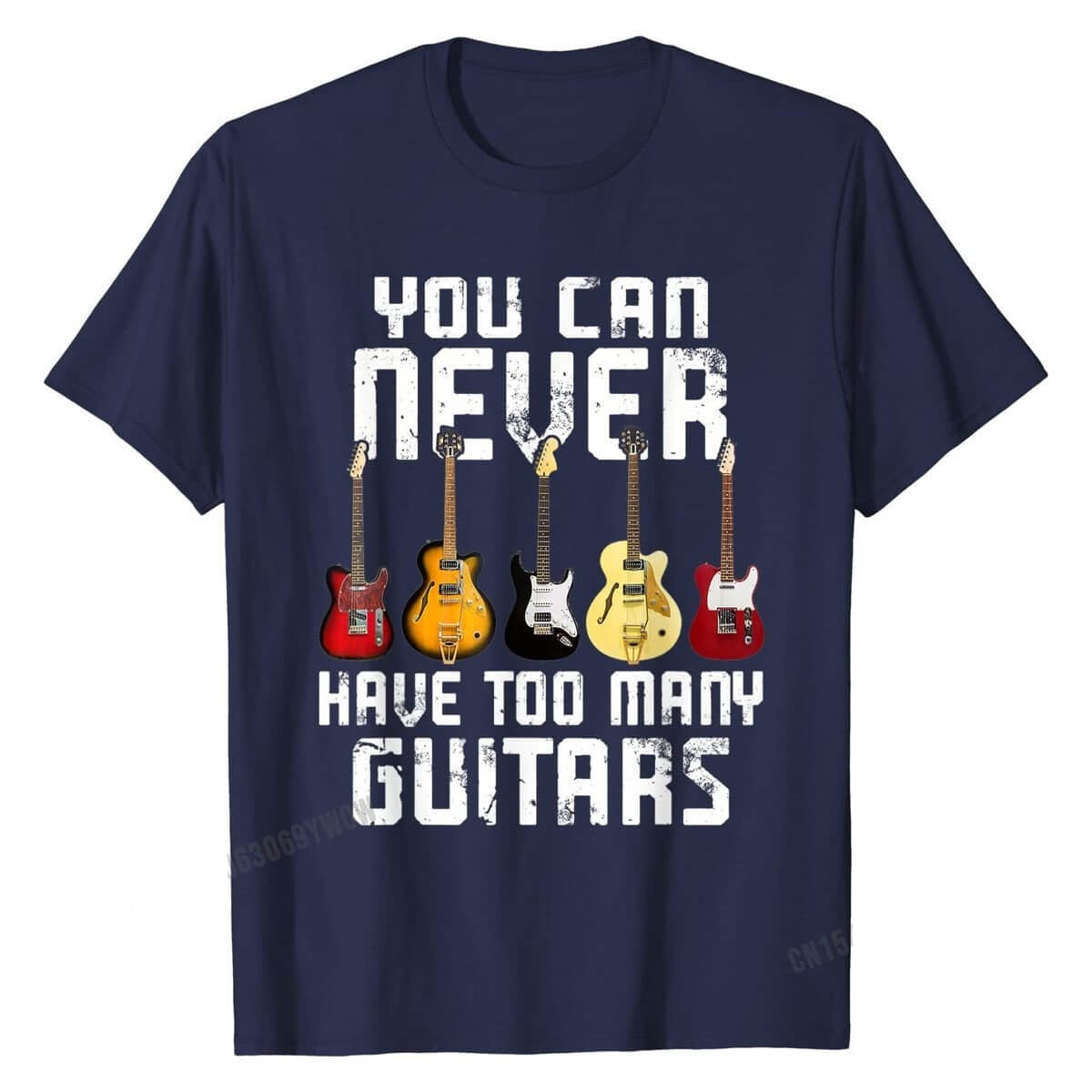 You Can Never Have Too Many Guitars print T-Shirt Navy guitarmetrics