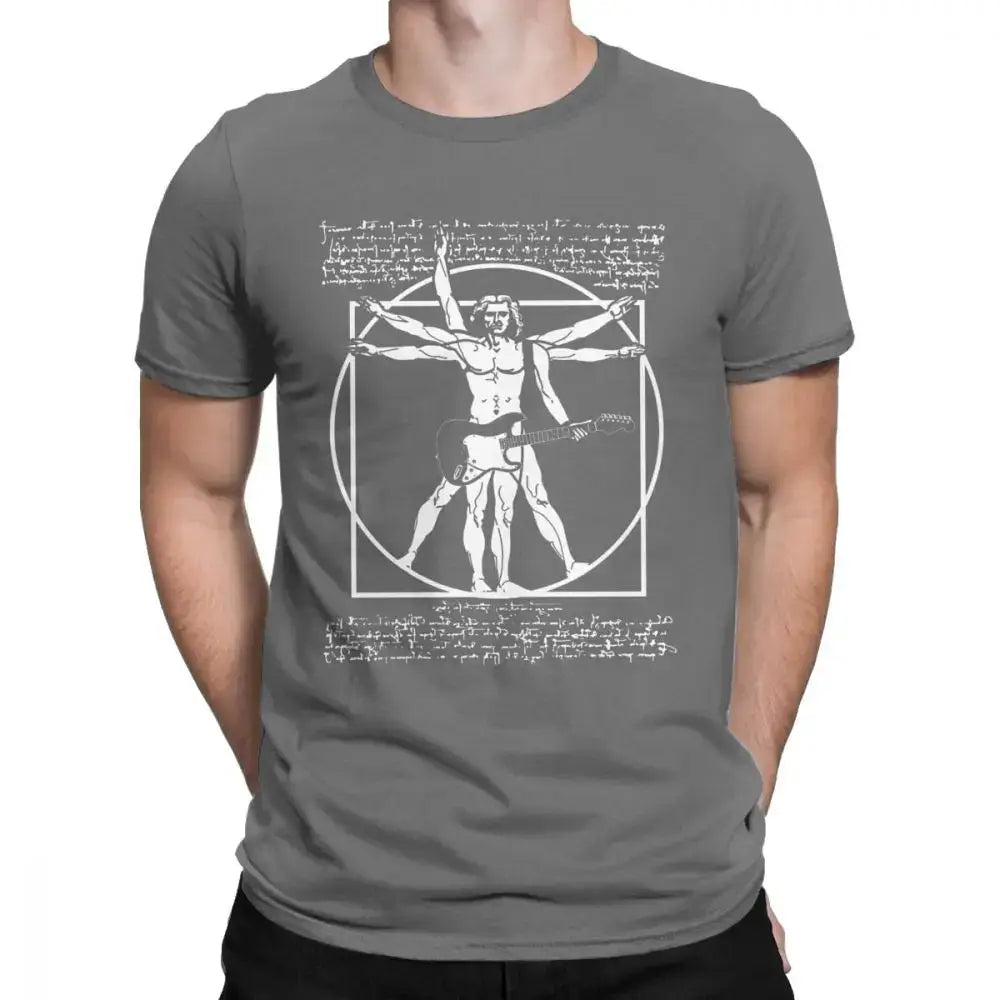 Da Vinci Vitruvian Man guitar t shirt Dark Grey guitarmetrics