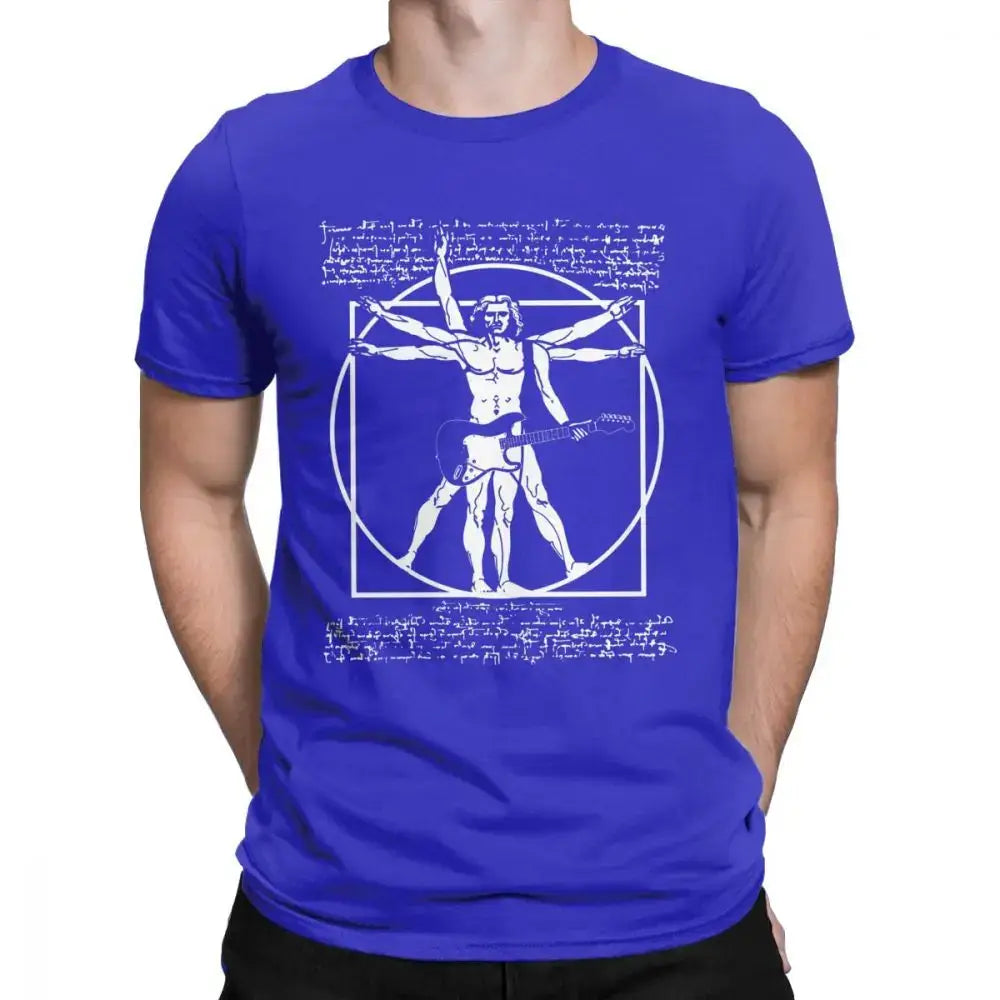 Da Vinci Vitruvian Man guitar t shirt Blue guitarmetrics