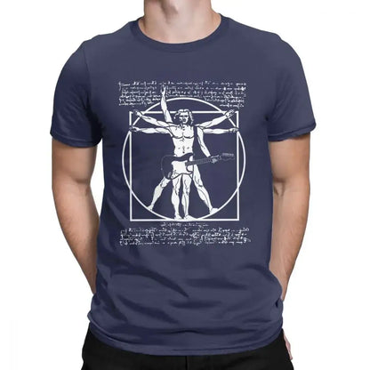 Da Vinci Vitruvian Man guitar t shirt Navy Blue guitarmetrics