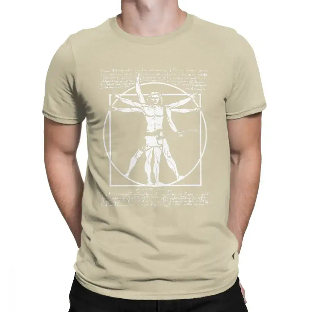 Da Vinci Vitruvian Man guitar t shirt Khaki guitarmetrics