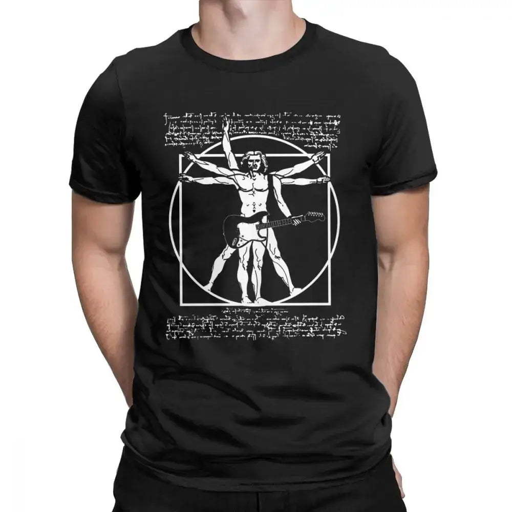 Da Vinci Vitruvian Man guitar t shirt black guitarmetrics