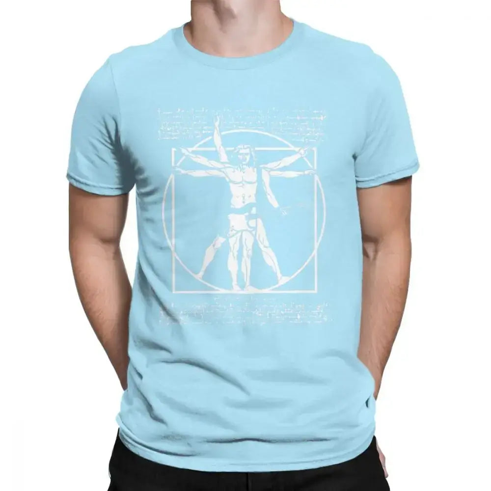 Da Vinci Vitruvian Man guitar t shirt SKY BLUE guitarmetrics