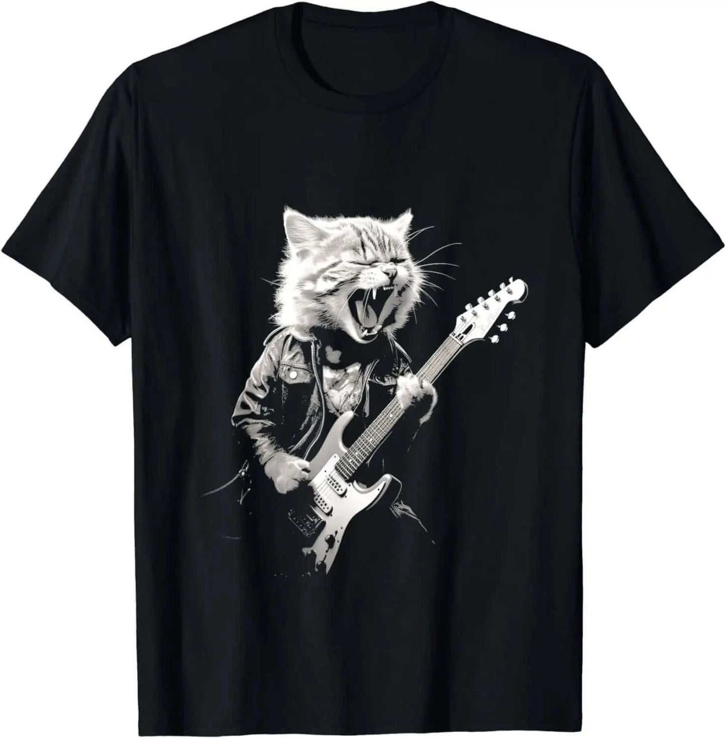 Rock Cat Playing Funny Guitar T-Shirt black3 guitarmetrics