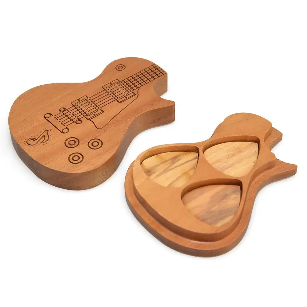 Guitzart™ Guitar pick box with wooden picks guitarmetrics