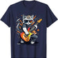 Rock Cat Playing Funny Guitar T-Shirt Navy Blue guitarmetrics