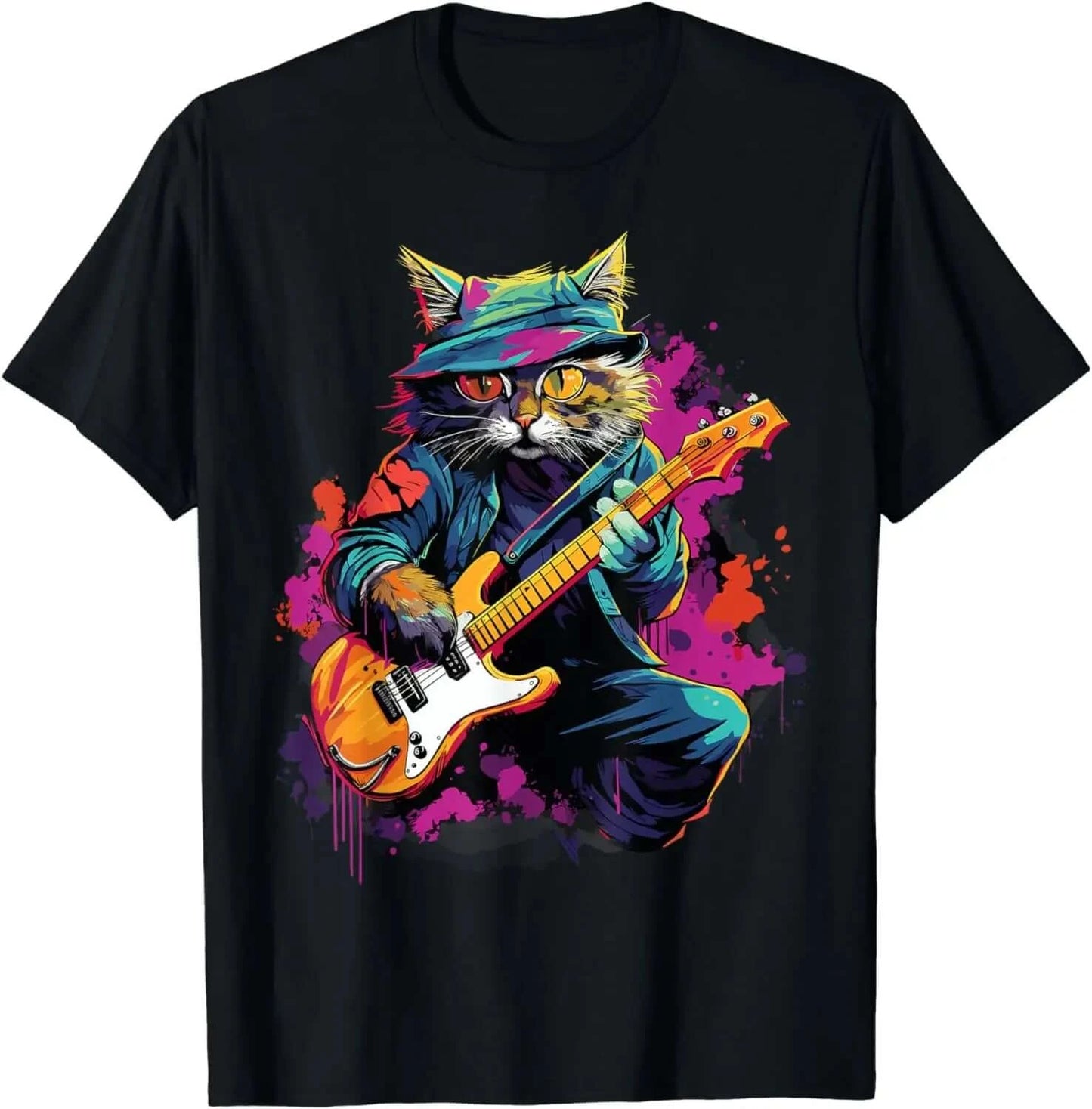 Rock Cat Playing Funny Guitar T-Shirt