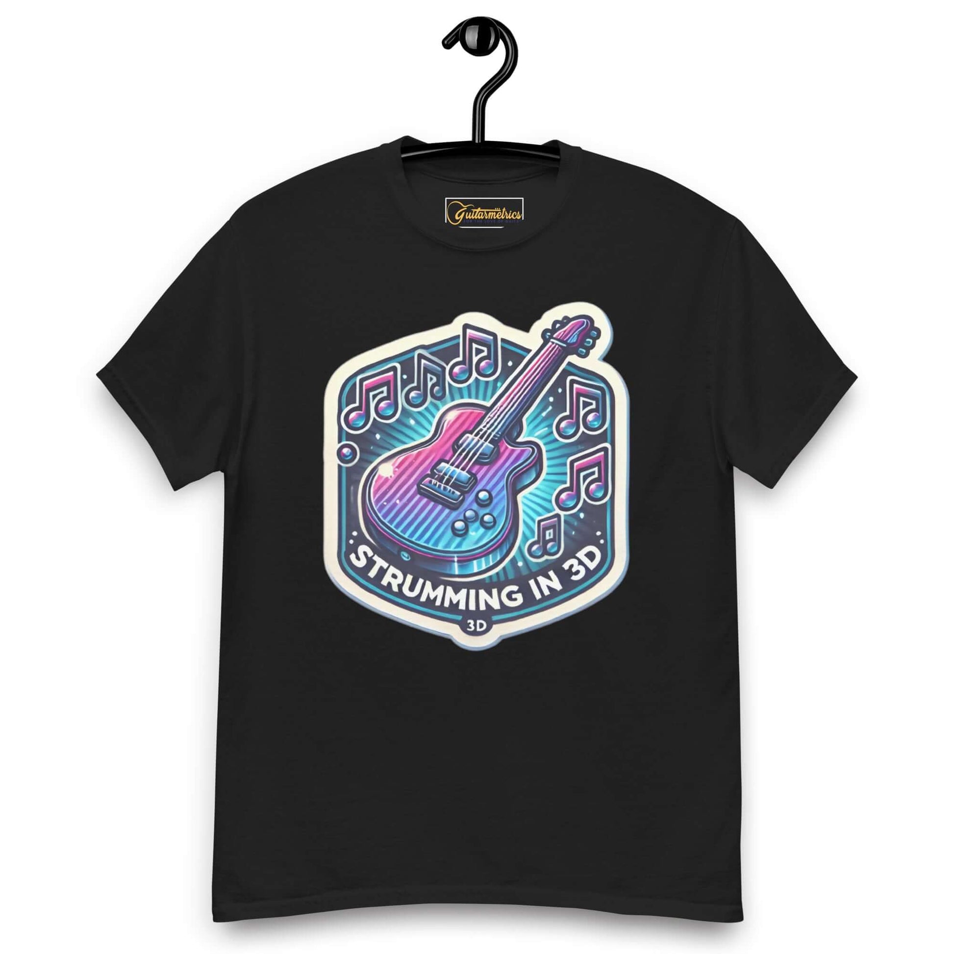 3D Strumming Unisex Guitar T-shirt Black guitarmetrics