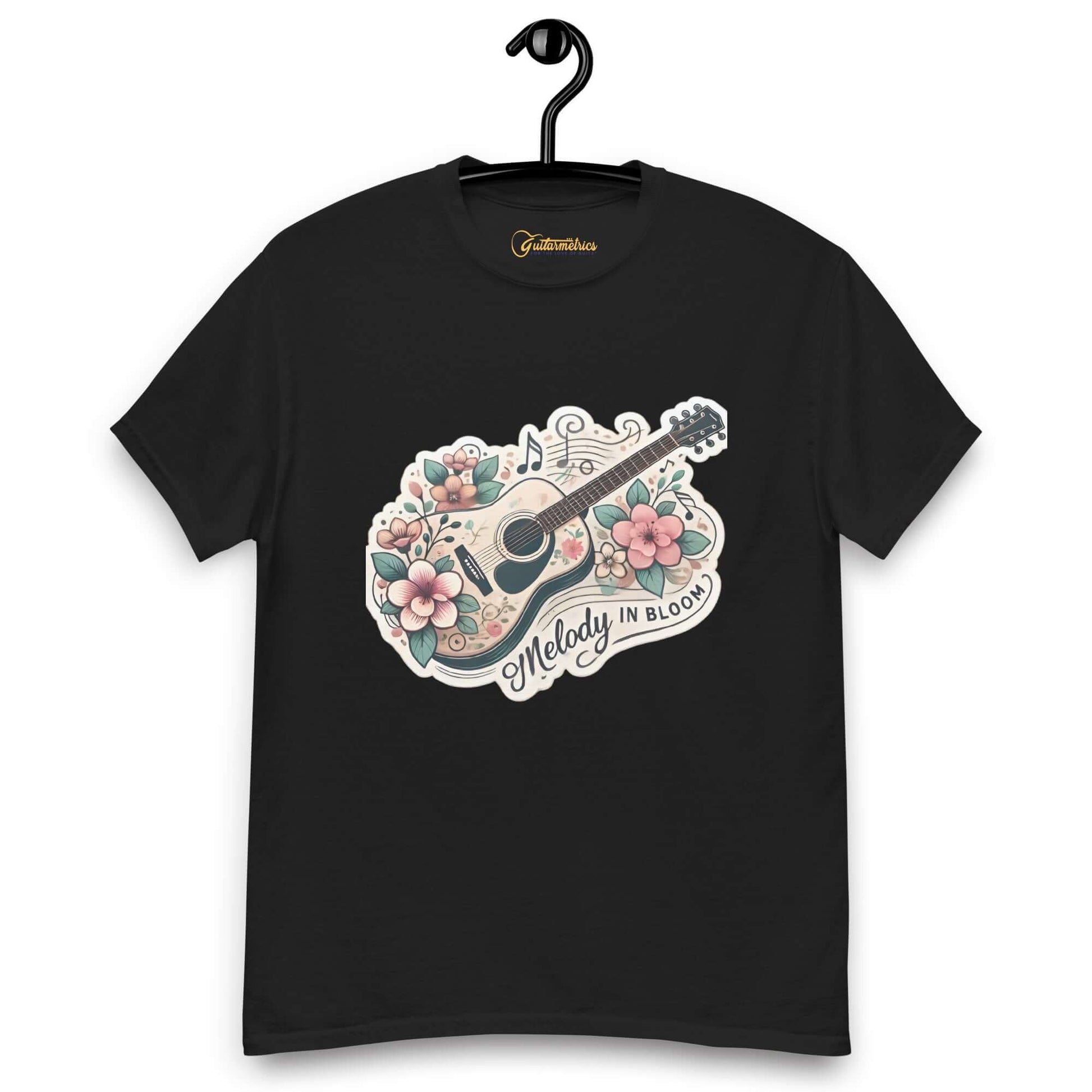 Melody in Bloom Unisex Guitar T-shirt Black guitarmetrics