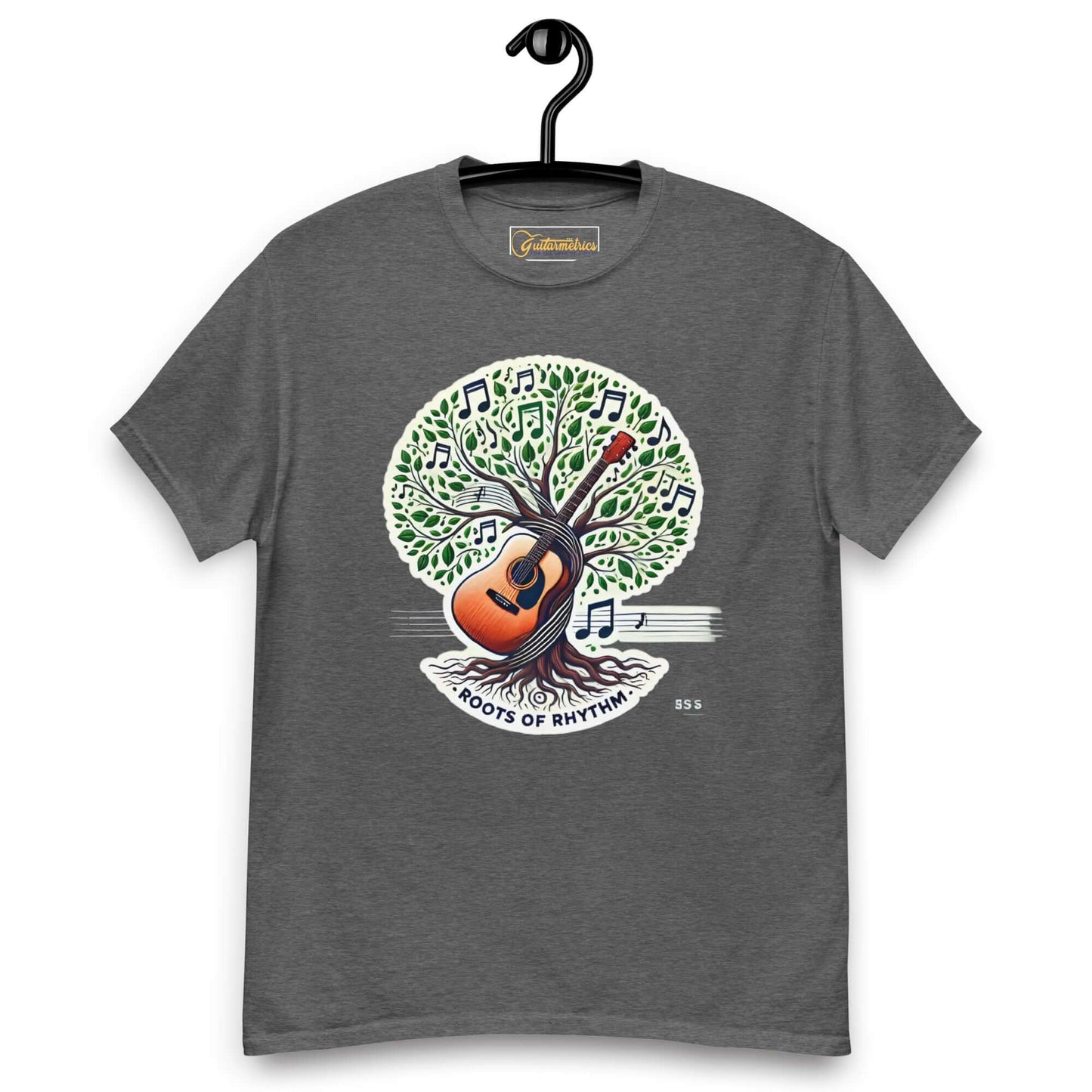 Roots of Rhythm Unisex Guitar T-shirt Dark Heather guitarmetrics