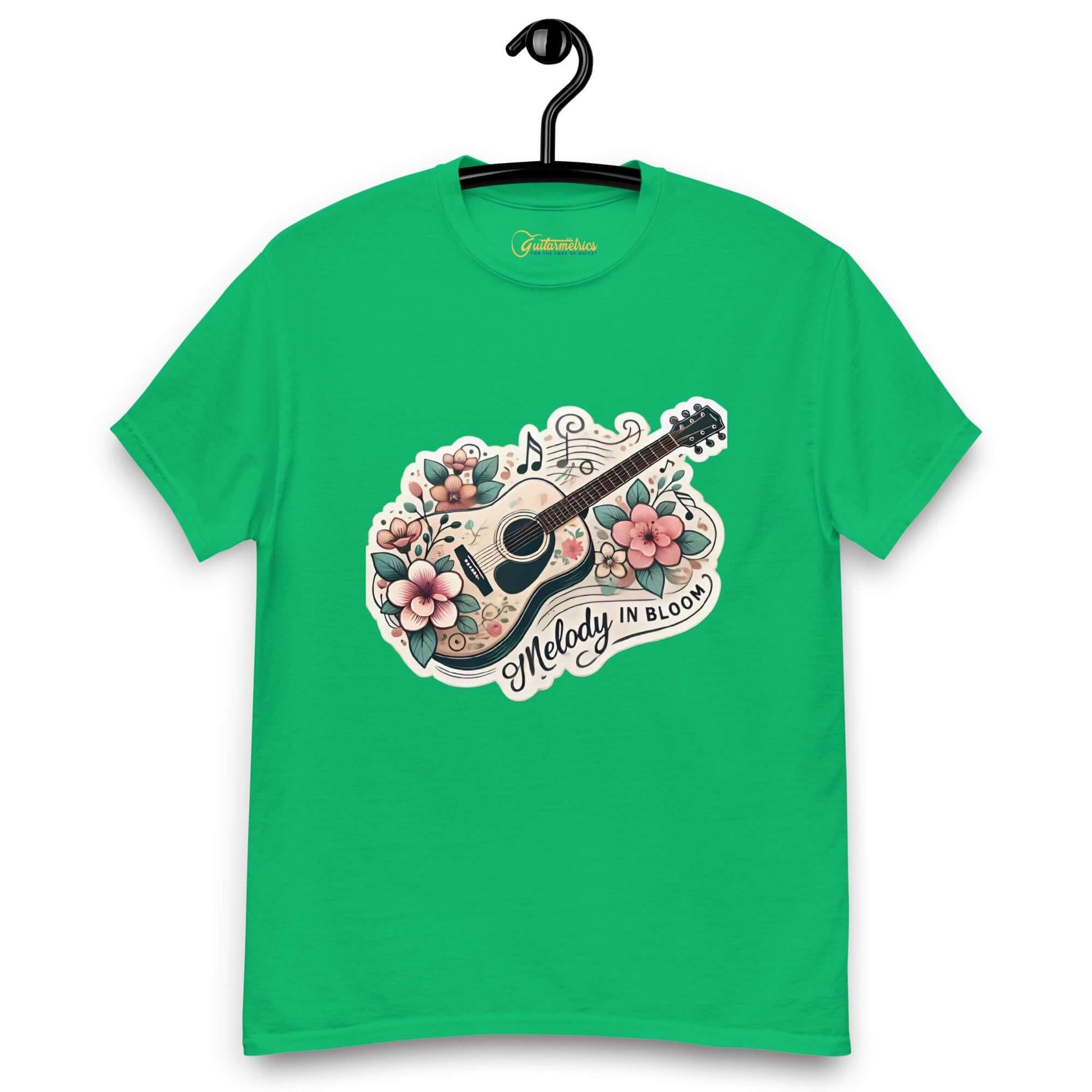 Melody in Bloom Unisex Guitar T-shirt Irish Green guitarmetrics