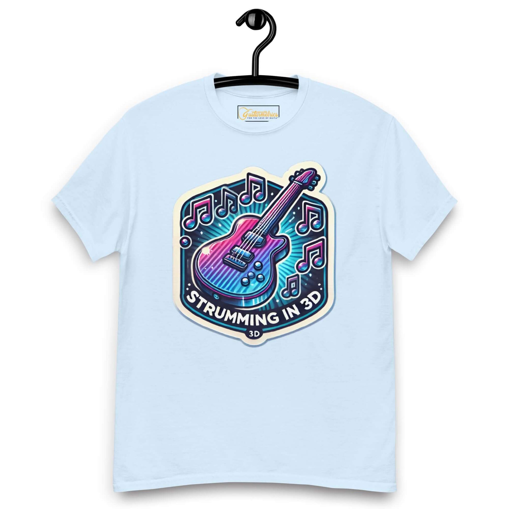 3D Strumming Unisex Guitar T-shirt Light Blue guitarmetrics