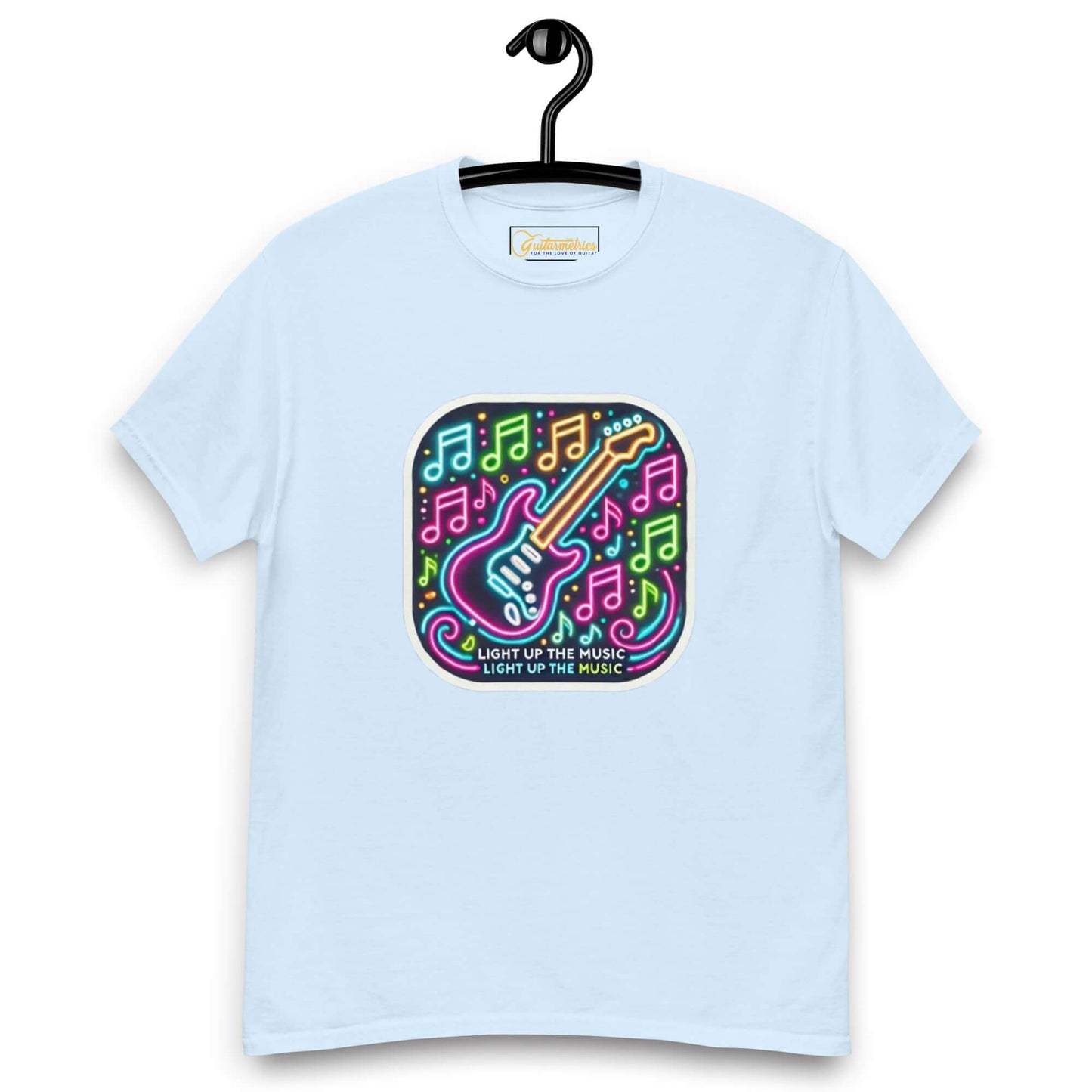 Light Up the Music Unisex Guitar T-shirt Light Blue guitarmetrics