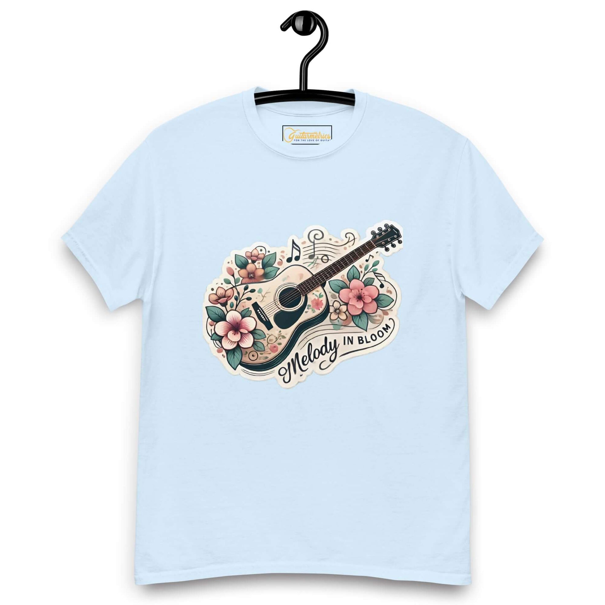 Melody in Bloom Unisex Guitar T-shirt Light Blue guitarmetrics