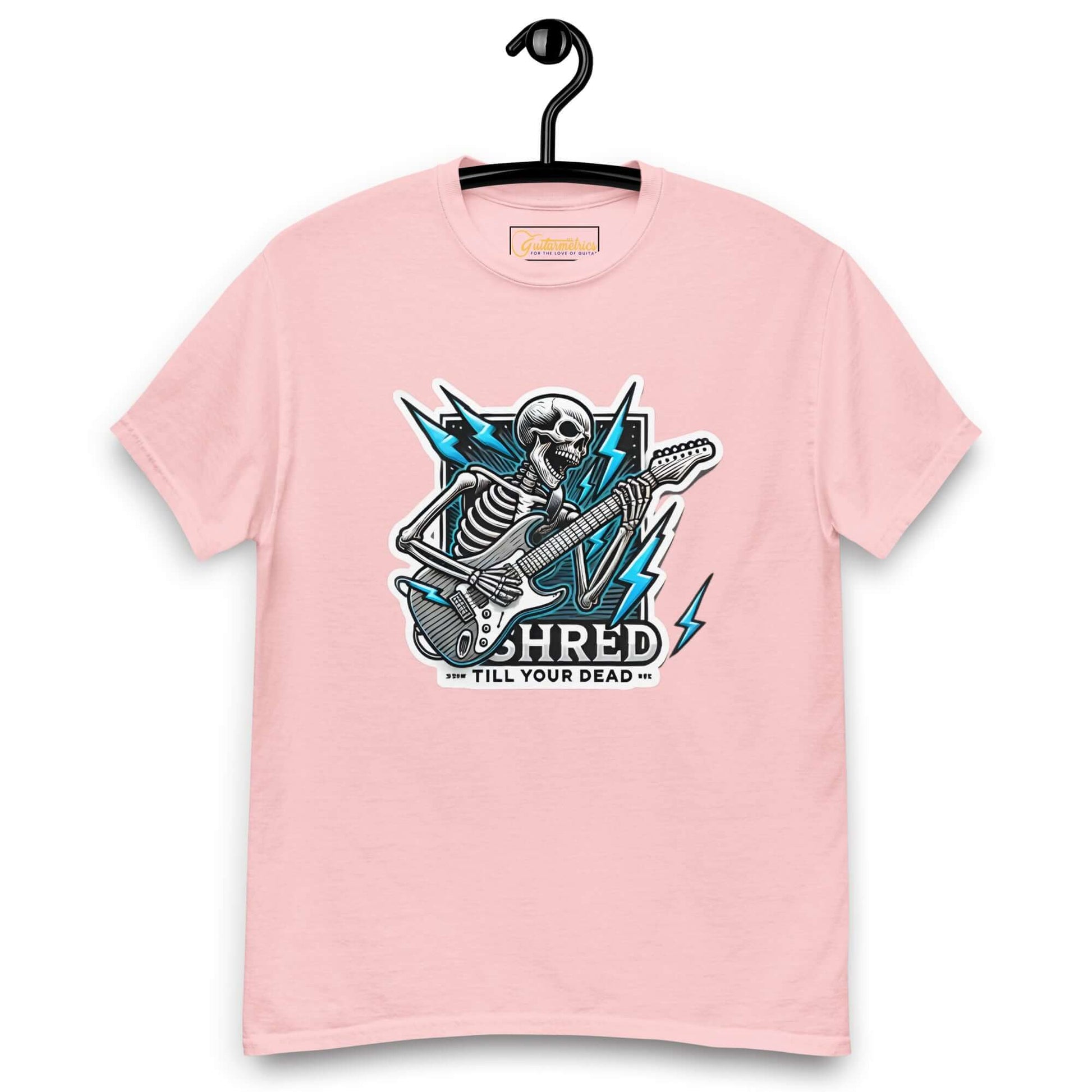 Shred Till your Dead Unisex Guitar T-shirt Light Pink guitarmetrics