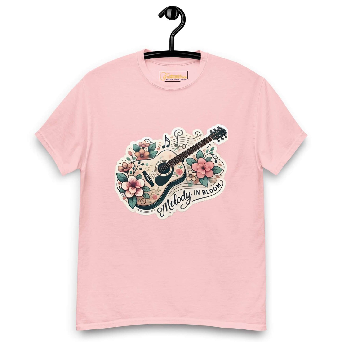 Melody in Bloom Unisex Guitar T-shirt Light Pink guitarmetrics