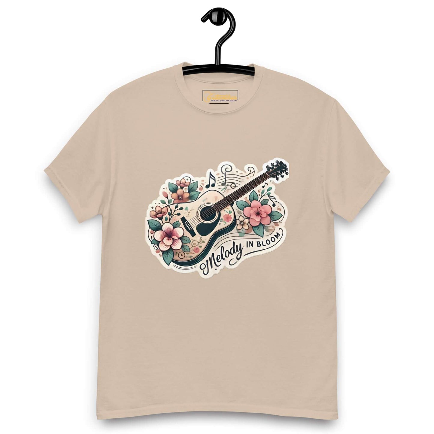 Melody in Bloom Unisex Guitar T-shirt Sand guitarmetrics