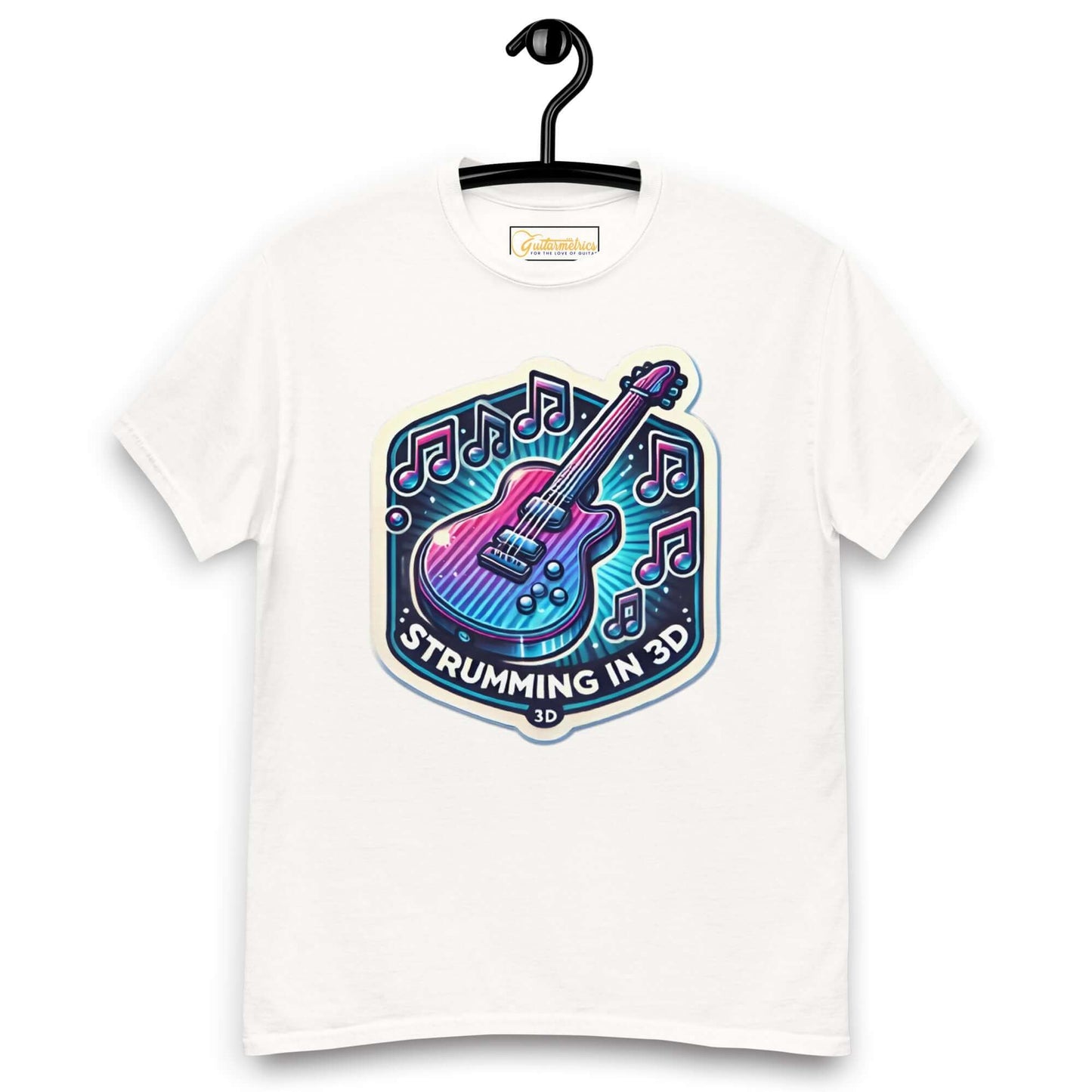 3D Strumming Unisex Guitar T-shirt White guitarmetrics