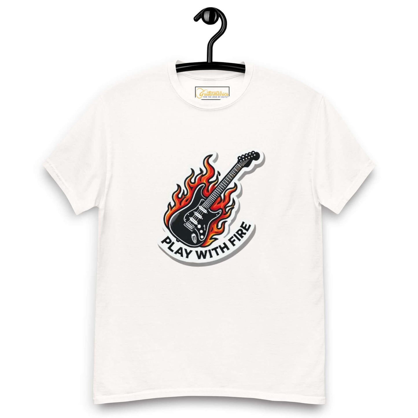 Play with Fire Unisex Guitar T-shirt White guitarmetrics