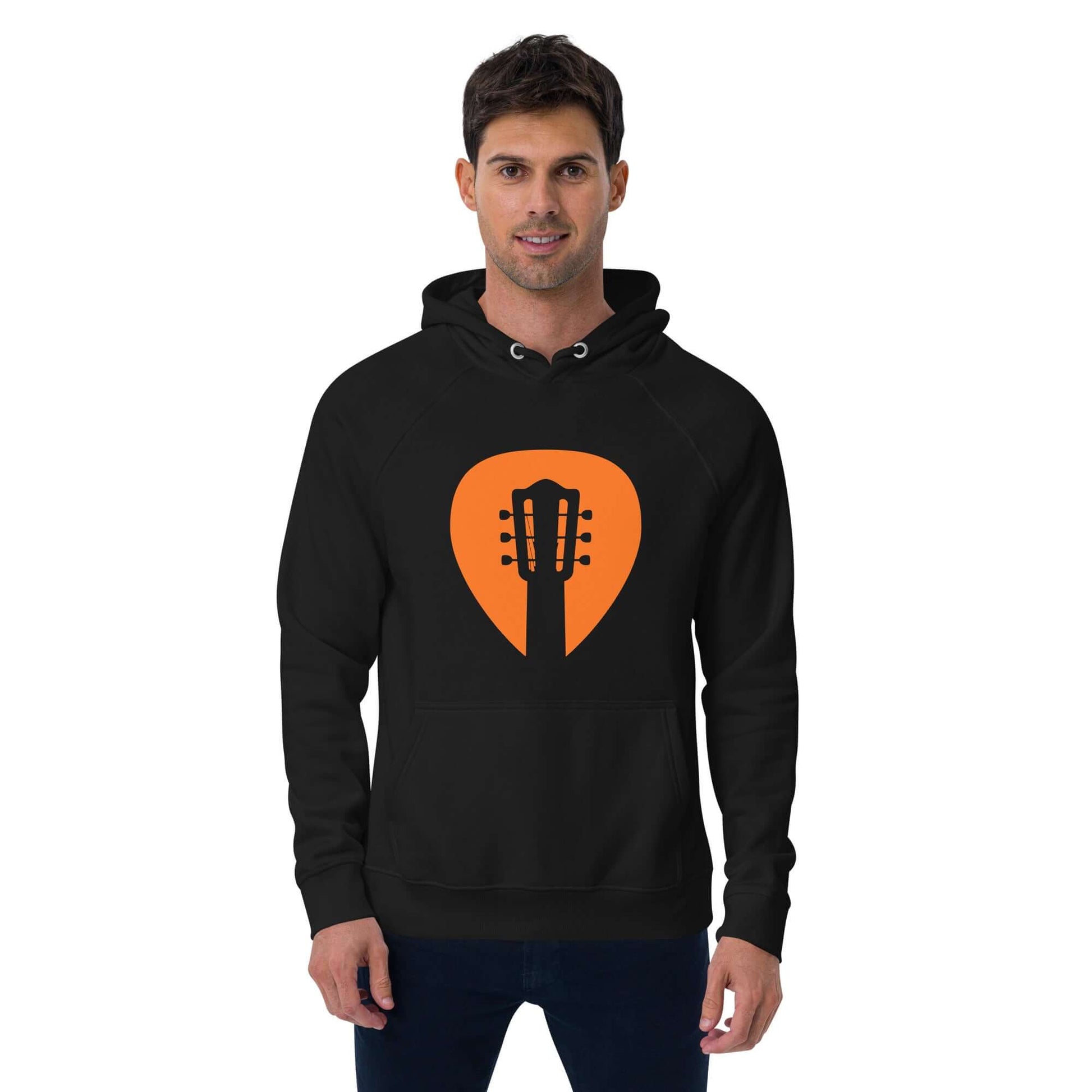 Guitar minimalist Unisex eco raglan hoodie Black guitarmetrics