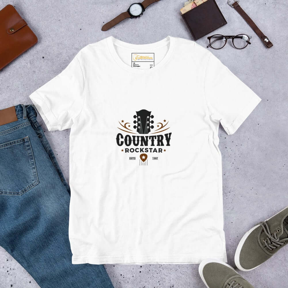 Country Rockstar Premium White Unisex t-shirt guitarmetrics