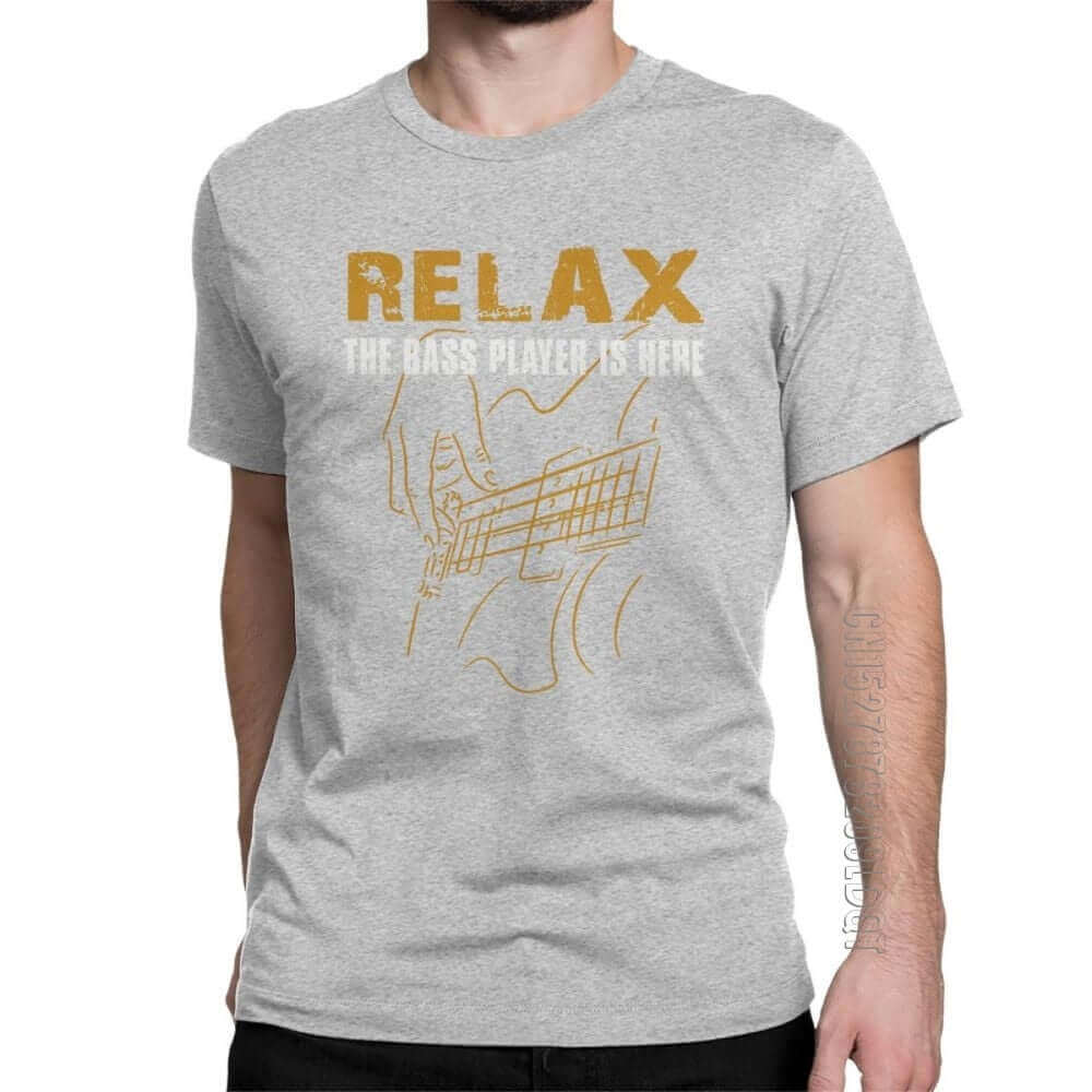 Relax The Bass Player print Tshirt Gray guitarmetrics