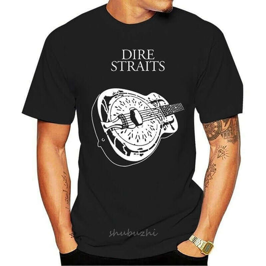 Hsuail Dire Straits Band Guitar Logo T-Shirt black guitarmetrics