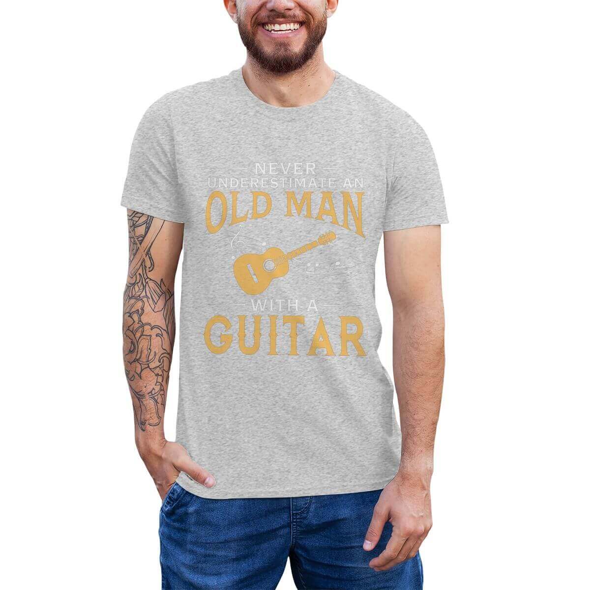 An Old Man With A Guitar print T-Shirt Gray guitarmetrics